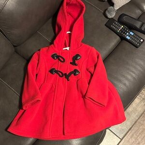 Kids Red Hooded Cape Coat with Toggle Closures